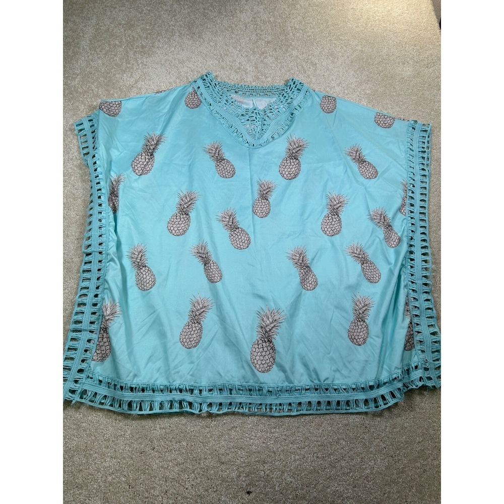 Womans One Size Blue Pinapple Print Coverupβ Swim